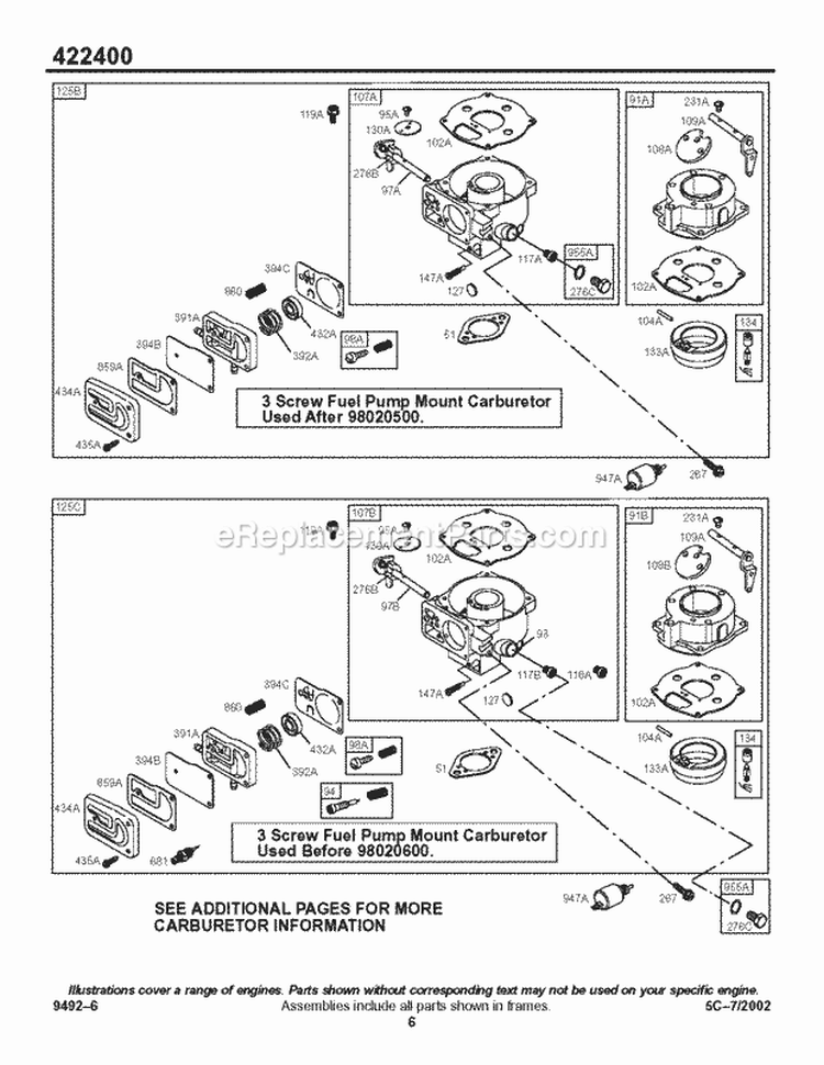 Carburetor (3 Screw Mount) Diagram and Parts List for 422445-1290-01  Briggs and Stratton Engine